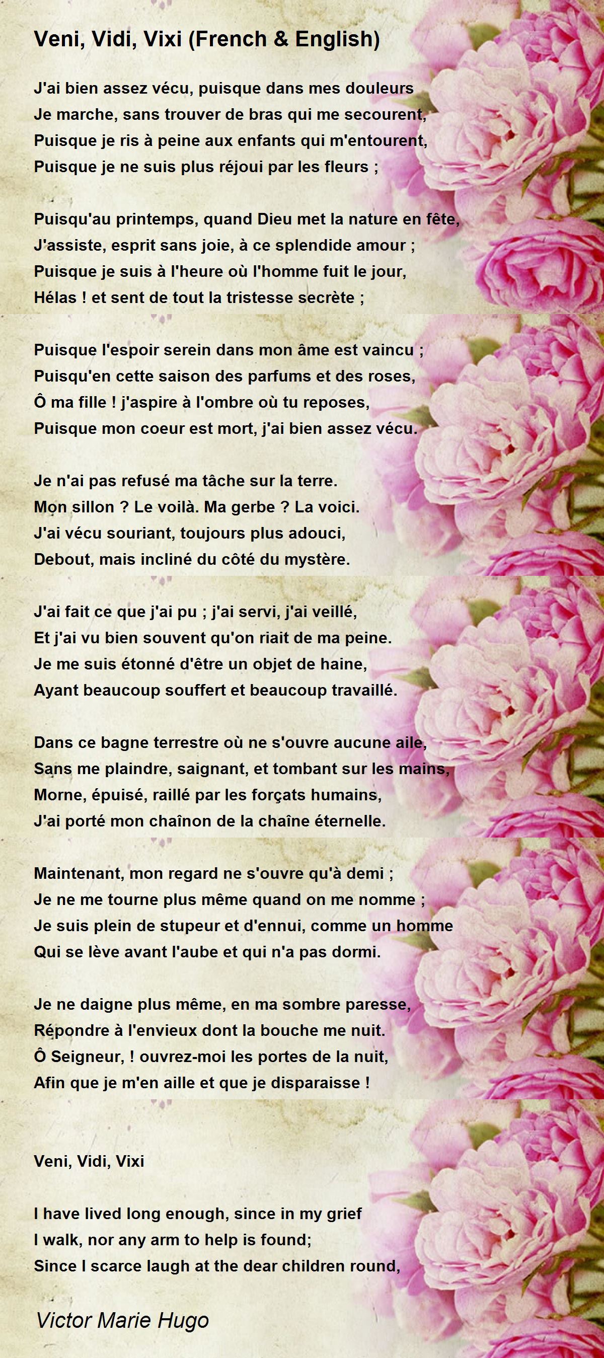 Veni, Vidi, Vixi (French & English) Poem by Victor Marie Hugo - Poem Hunter