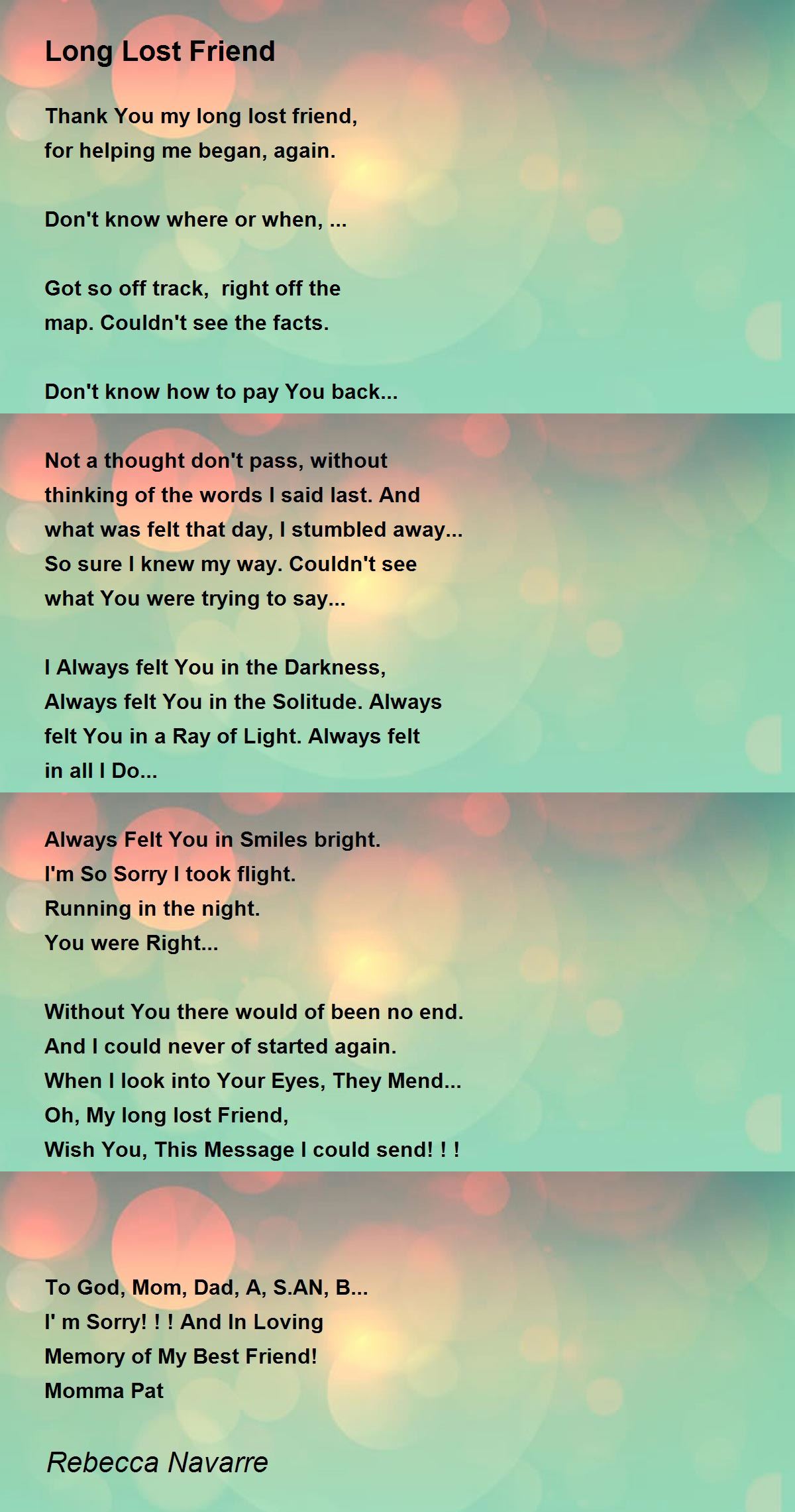 Long Lost Friend - Long Lost Friend Poem by Rebecca Navarre