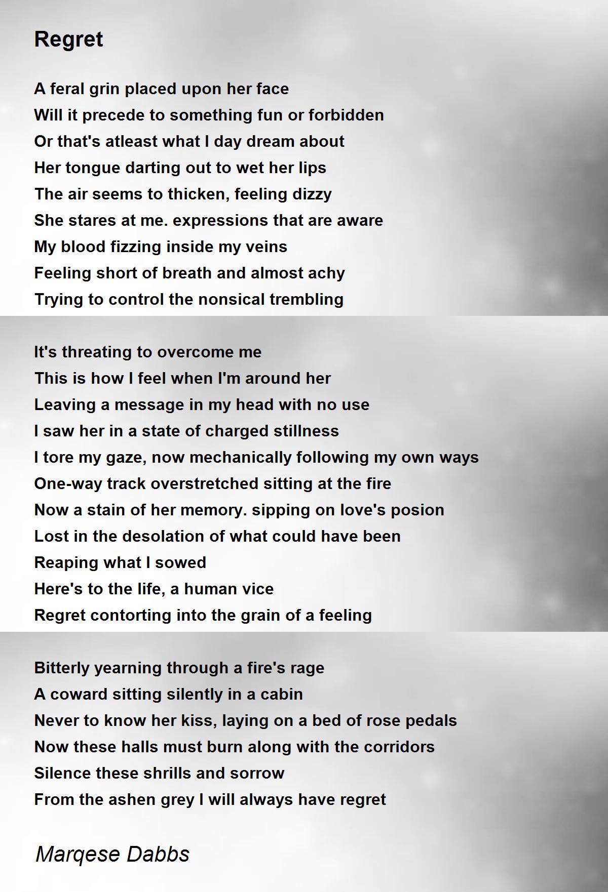 Regret Poem by Marqese Dabbs Poem Hunter