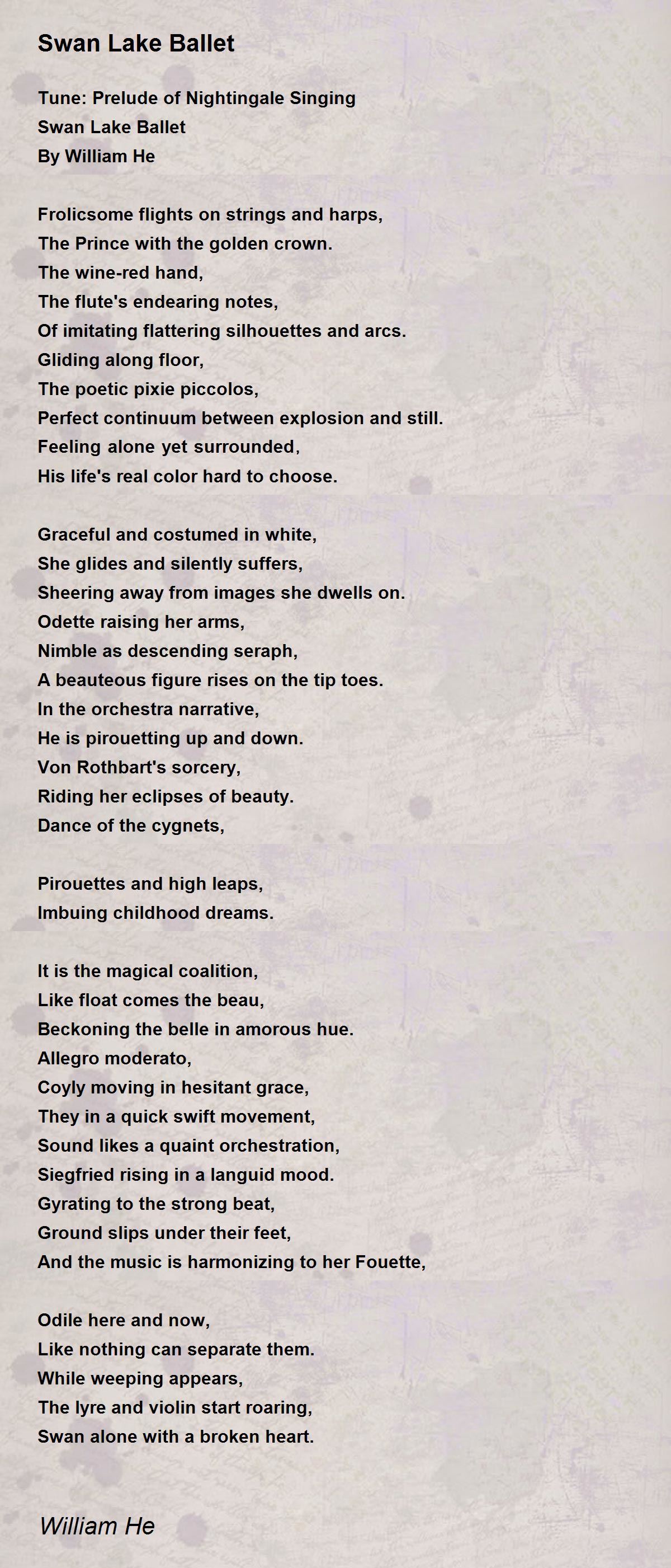 Swan Lake Ballet Swan Lake Ballet Poem by William He