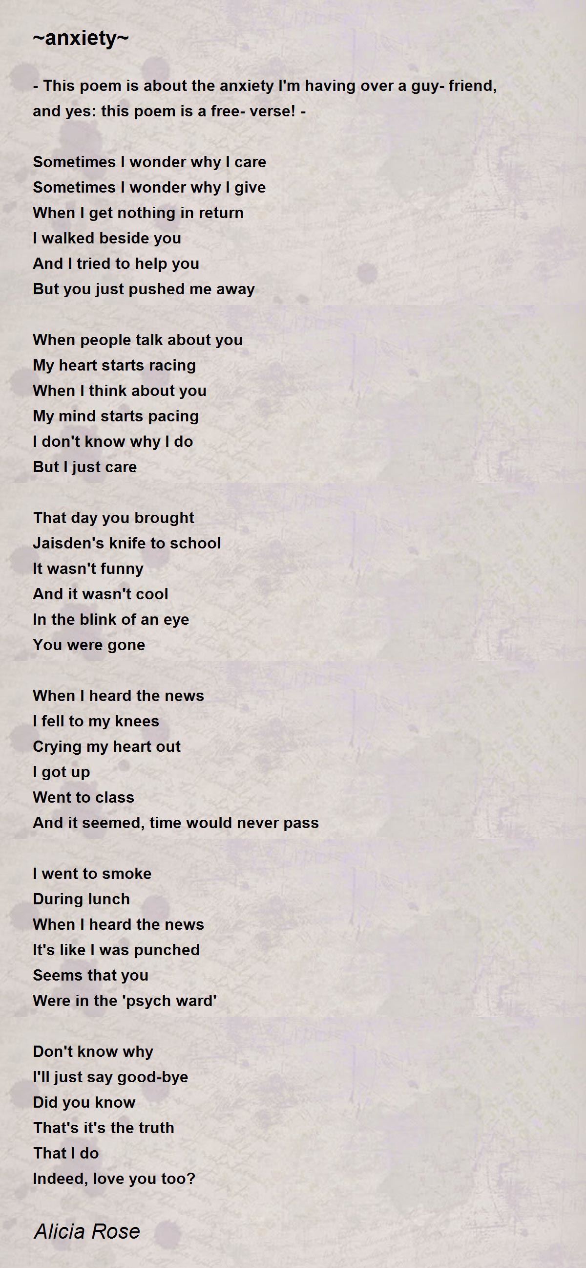 anxiety Poem by Alicia Rose Poem Hunter