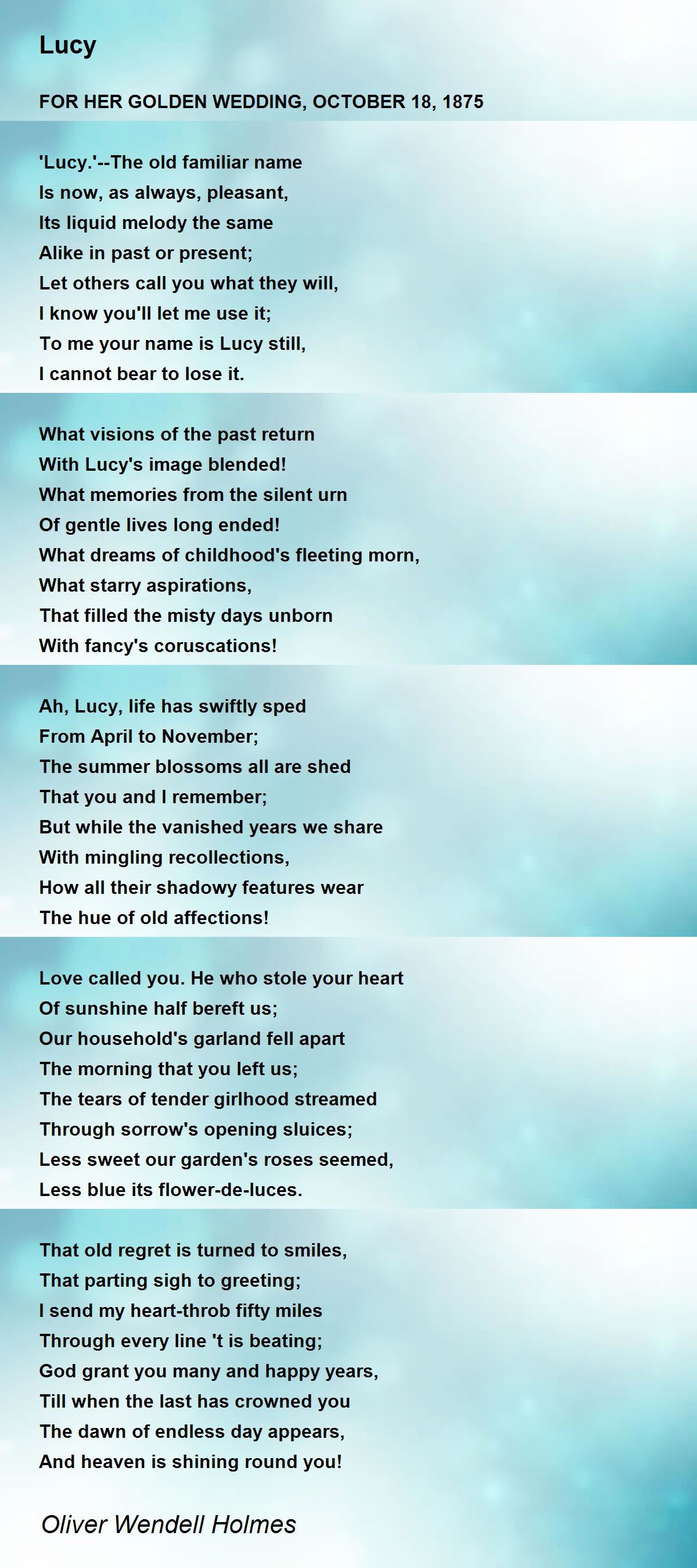 Lucy Lucy Poem by Oliver Wendell Holmes