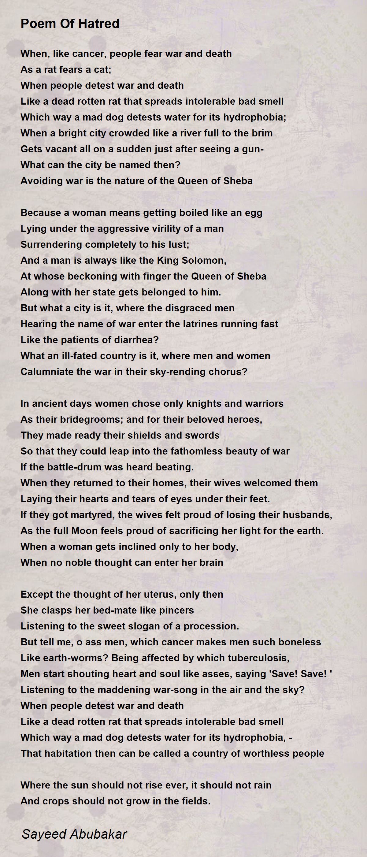 Poem Of Hatred - Poem Of Hatred Poem by Sayeed Abubakar