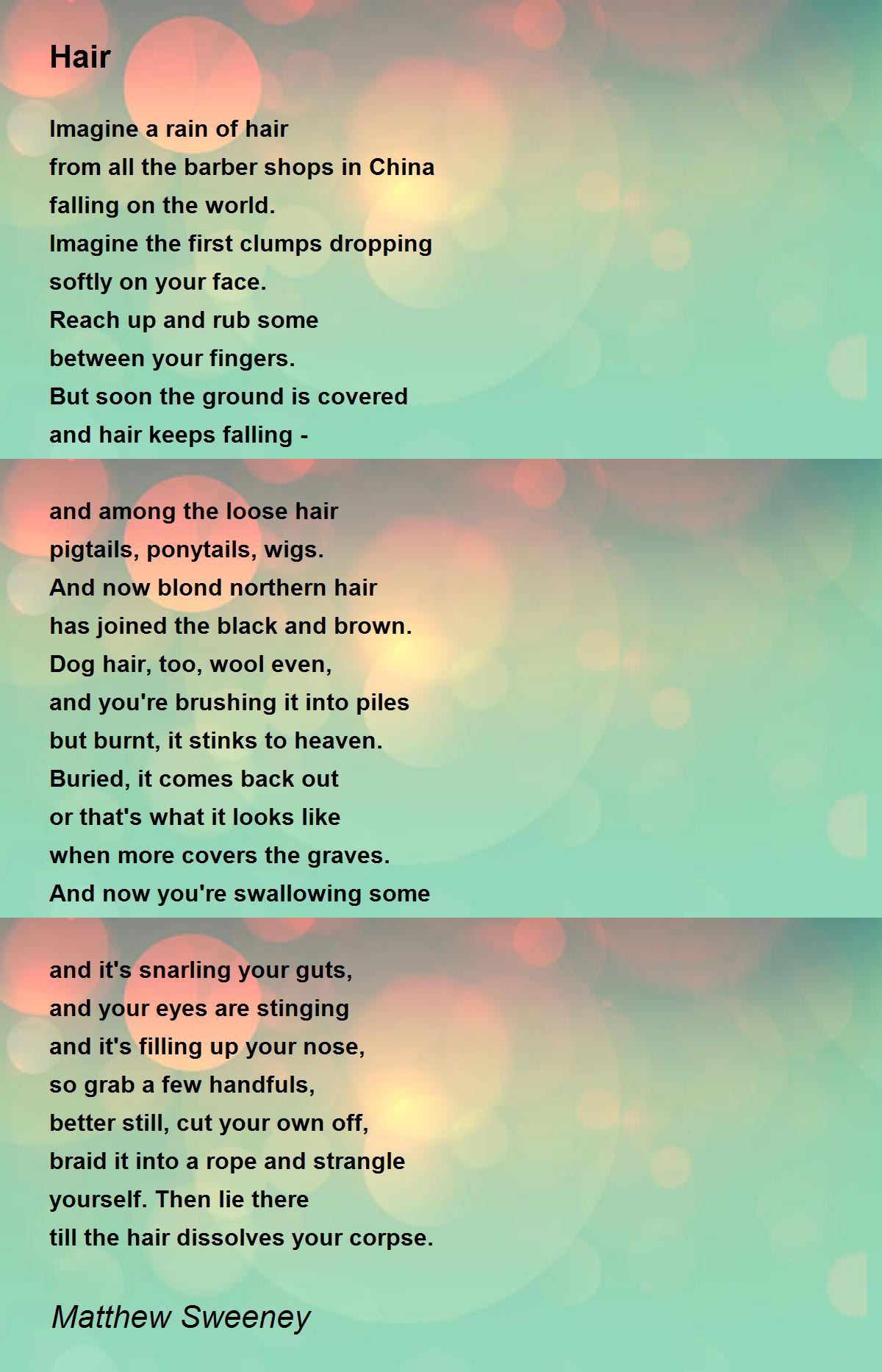 Hair Poem by Matthew Sweeney Poem Hunter