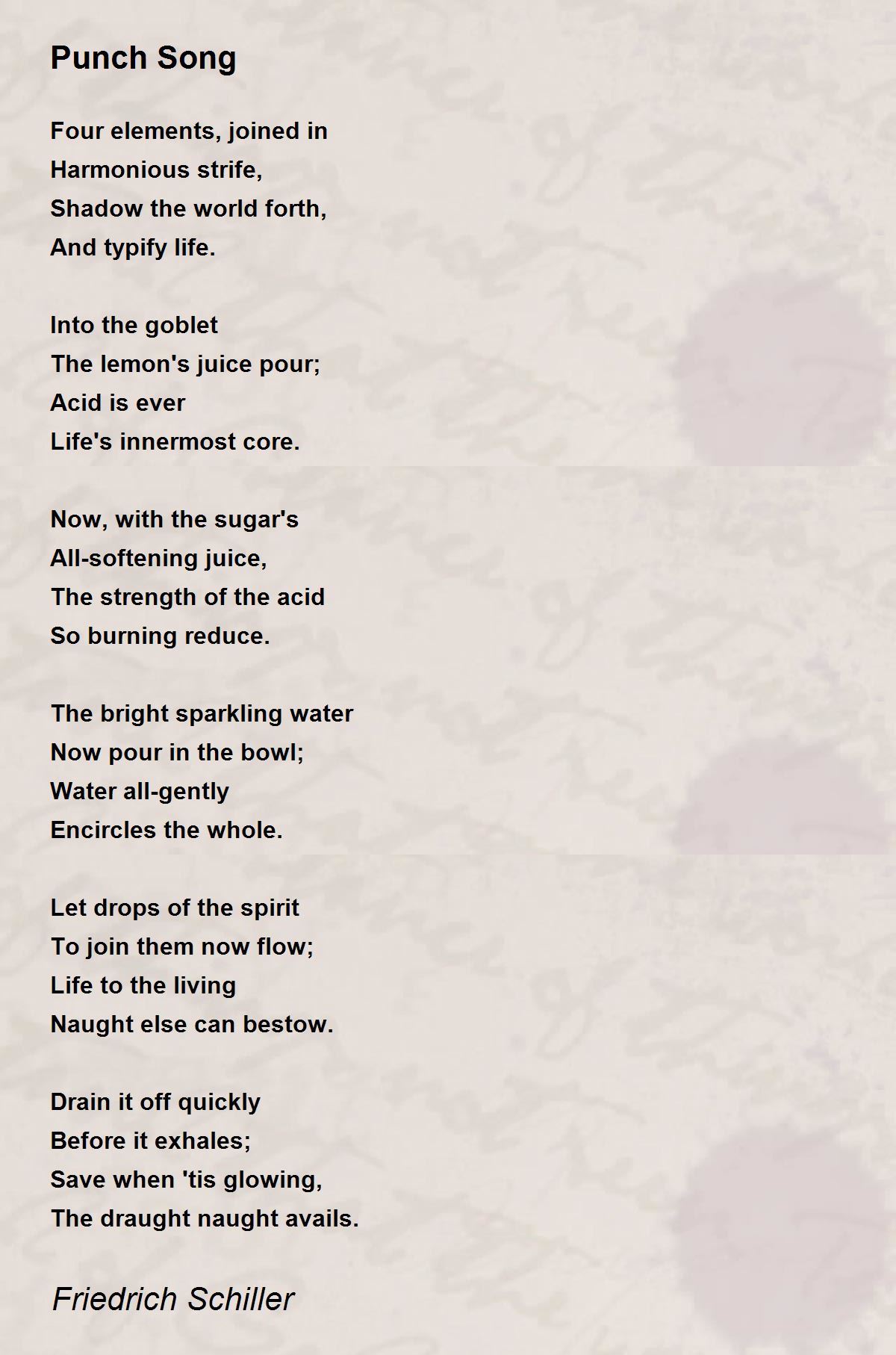 Punch Song Punch Song Poem by Friedrich Schiller