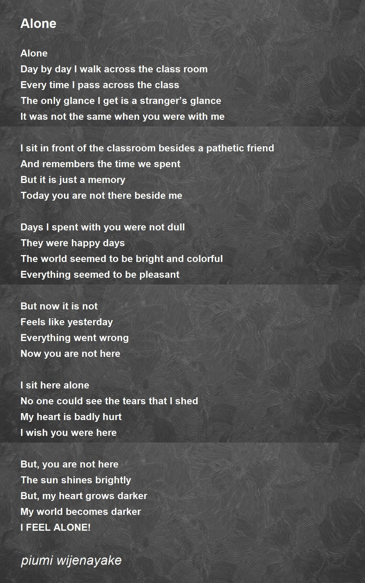 Alone - Alone Poem by piumi wijenayake