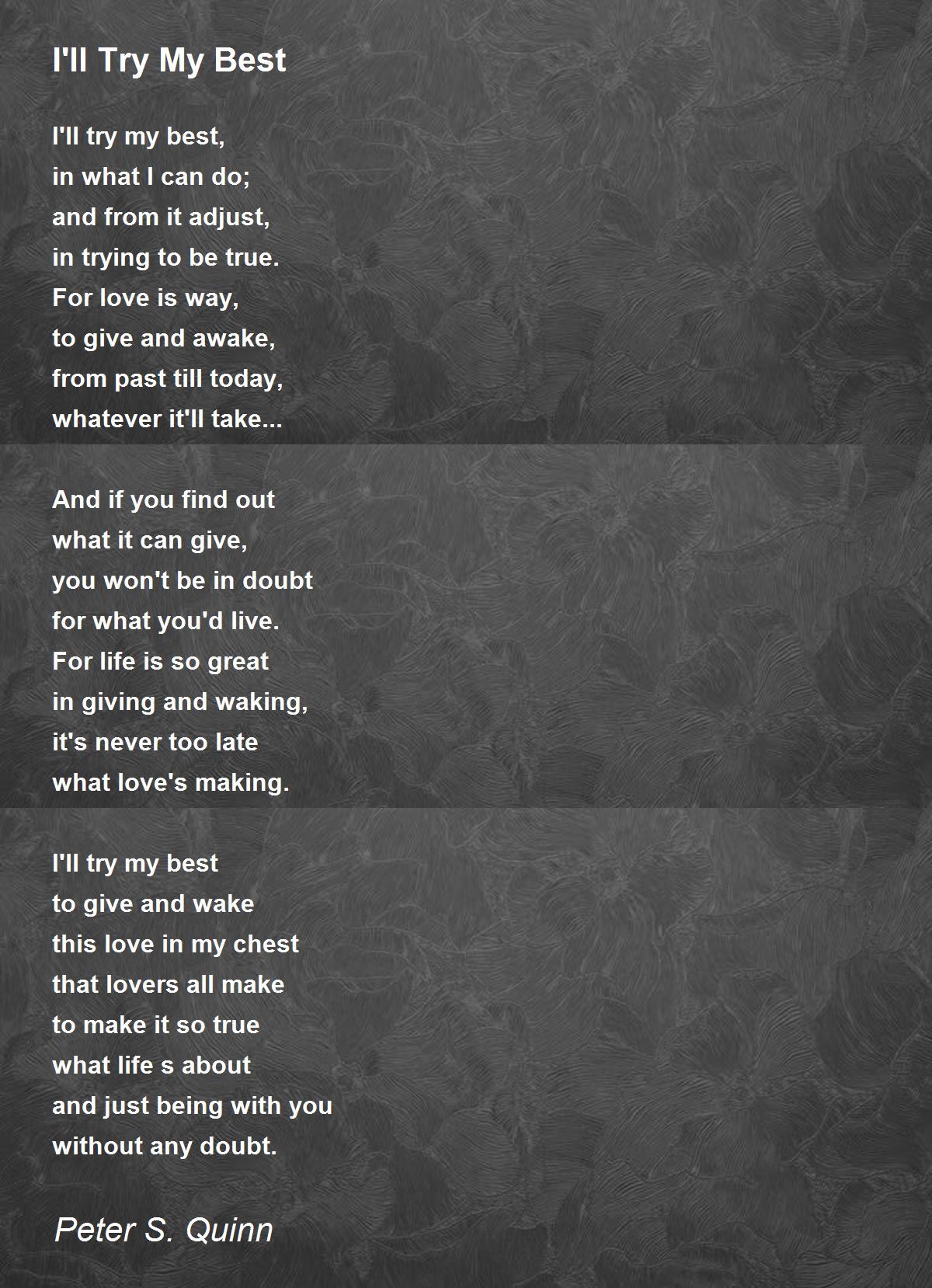 I Ll Try My Best By Peter S Quinn I Ll Try My Best Poem