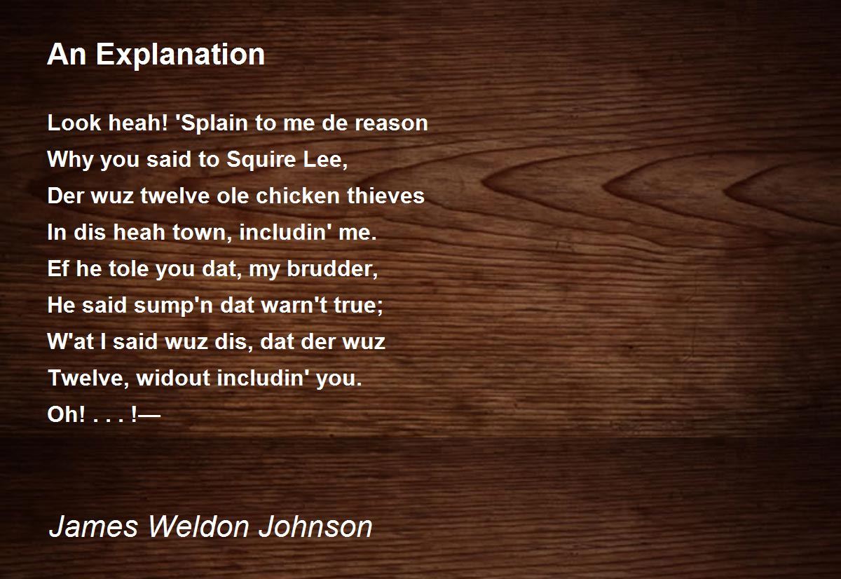 An Explanation Poem by James Weldon Johnson - Poem Hunter