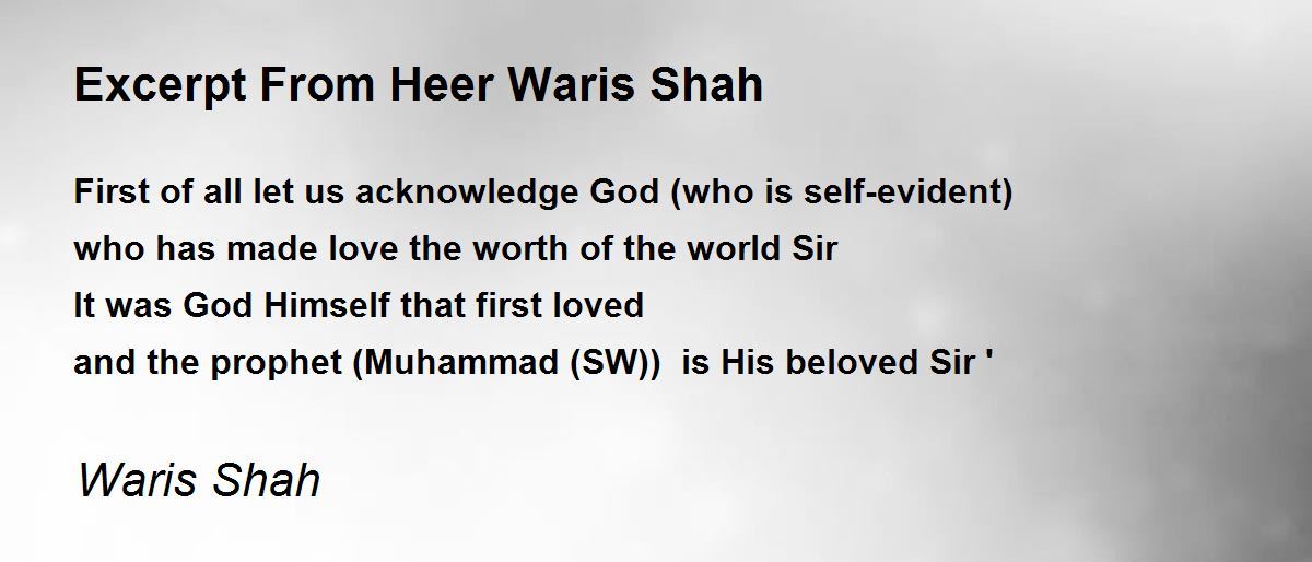 Excerpt From Heer Waris Shah Poem by Waris Shah - Poem Hunter