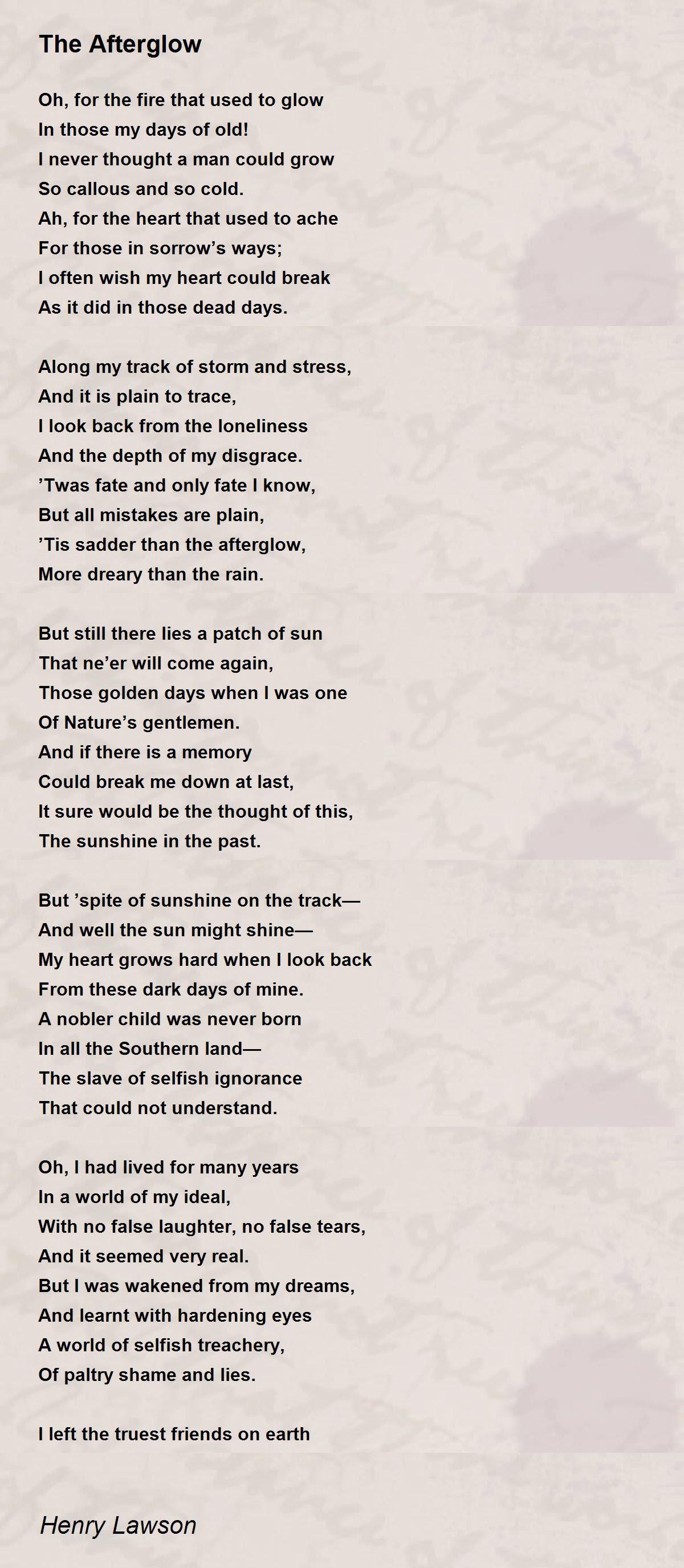 The Afterglow The Afterglow Poem by Henry Lawson