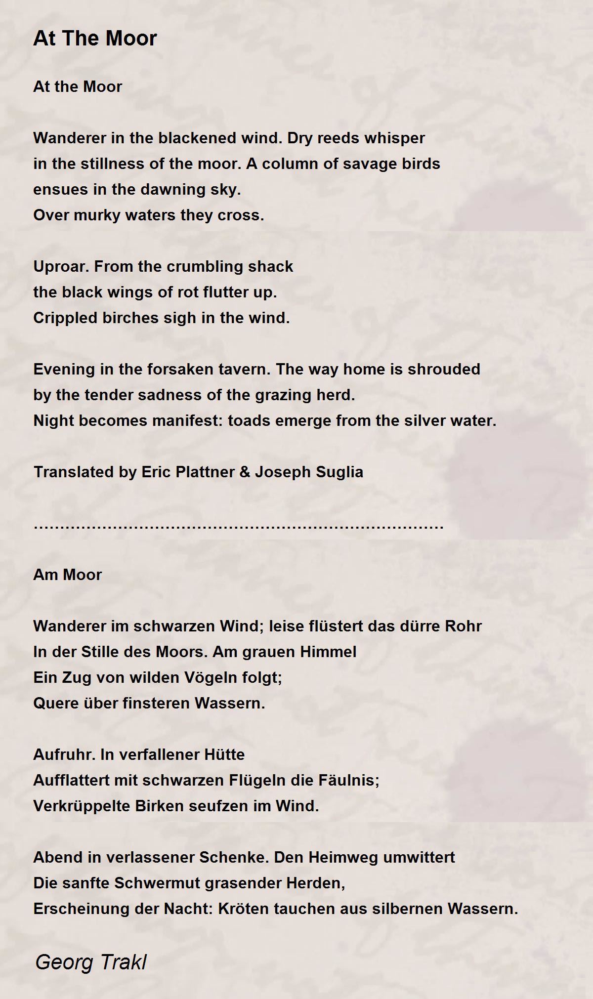 At The Moor Poem by Trakl Poem Hunter