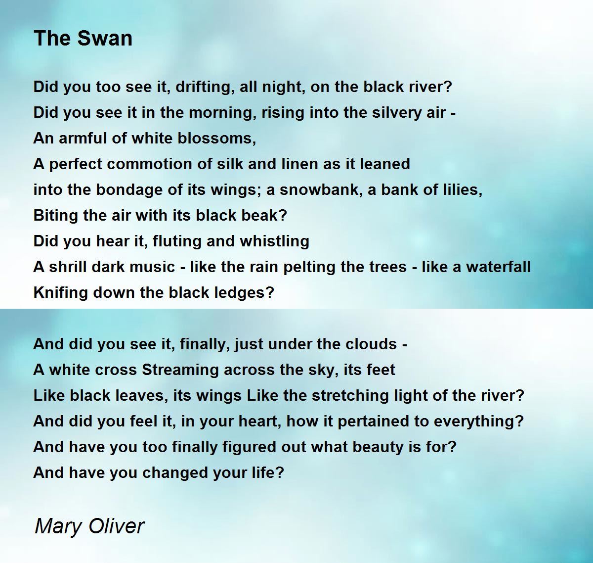The Swan Poem by Mary Oliver - Poem Hunter