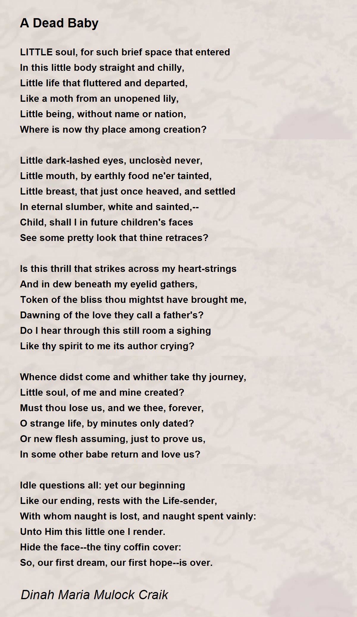 A Dead Baby Poem by Dinah Maria Mulock Craik - Poem Hunter