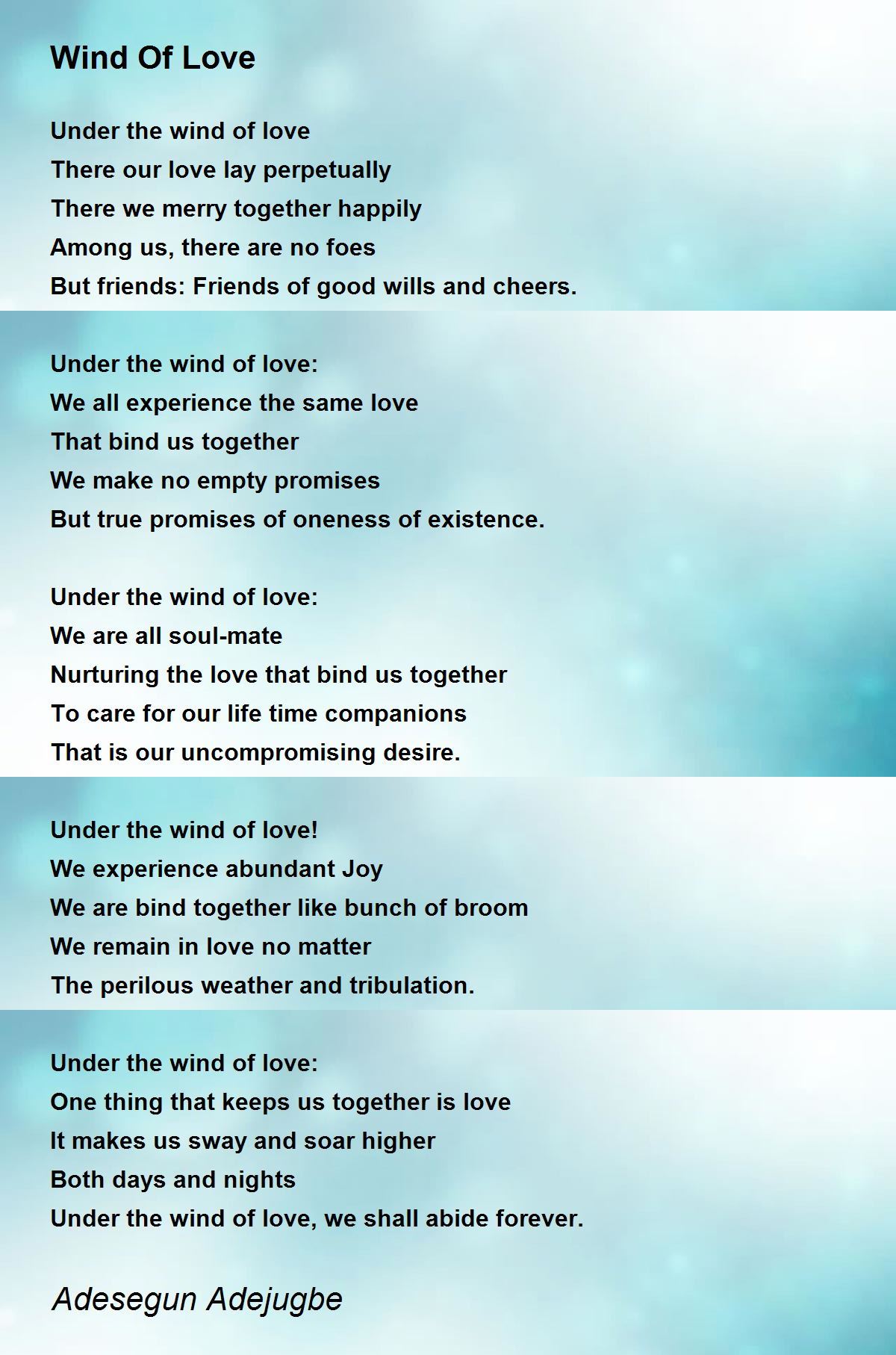 Wind Of Love By Adesegun Adejugbe Wind Of Love Poem