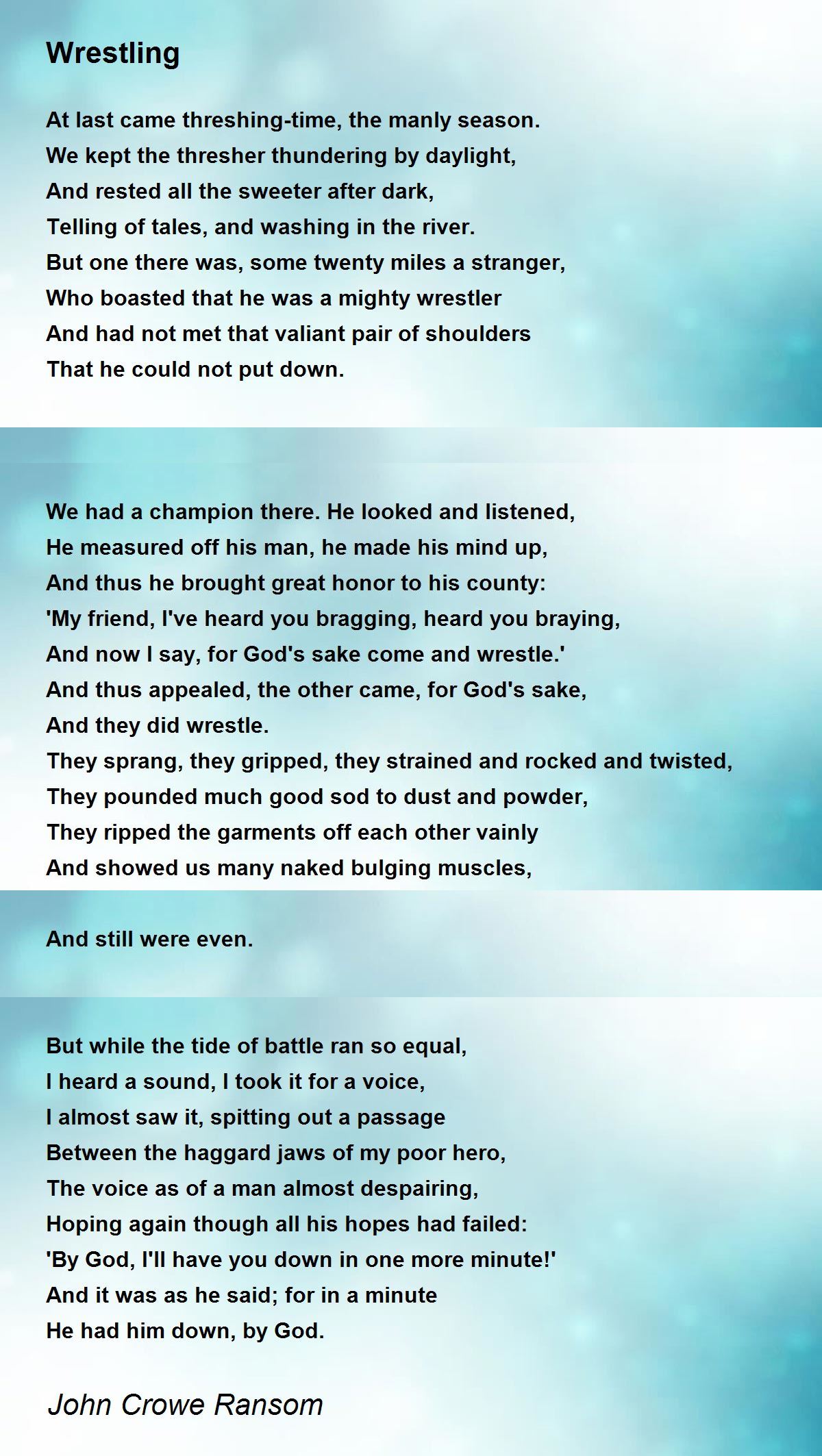 Wrestling Poem by John Crowe Ransom - Poem Hunter