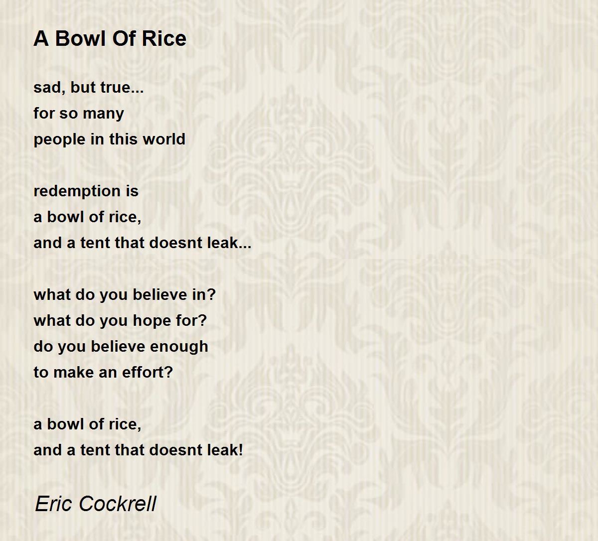 A Bowl Of Rice A Bowl Of Rice Poem by Eric Cockrell