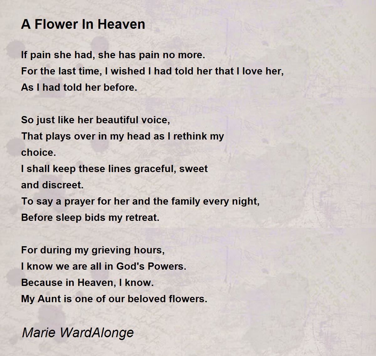 A Flower In Heaven A Flower In Heaven Poem by Marie WardAlonge