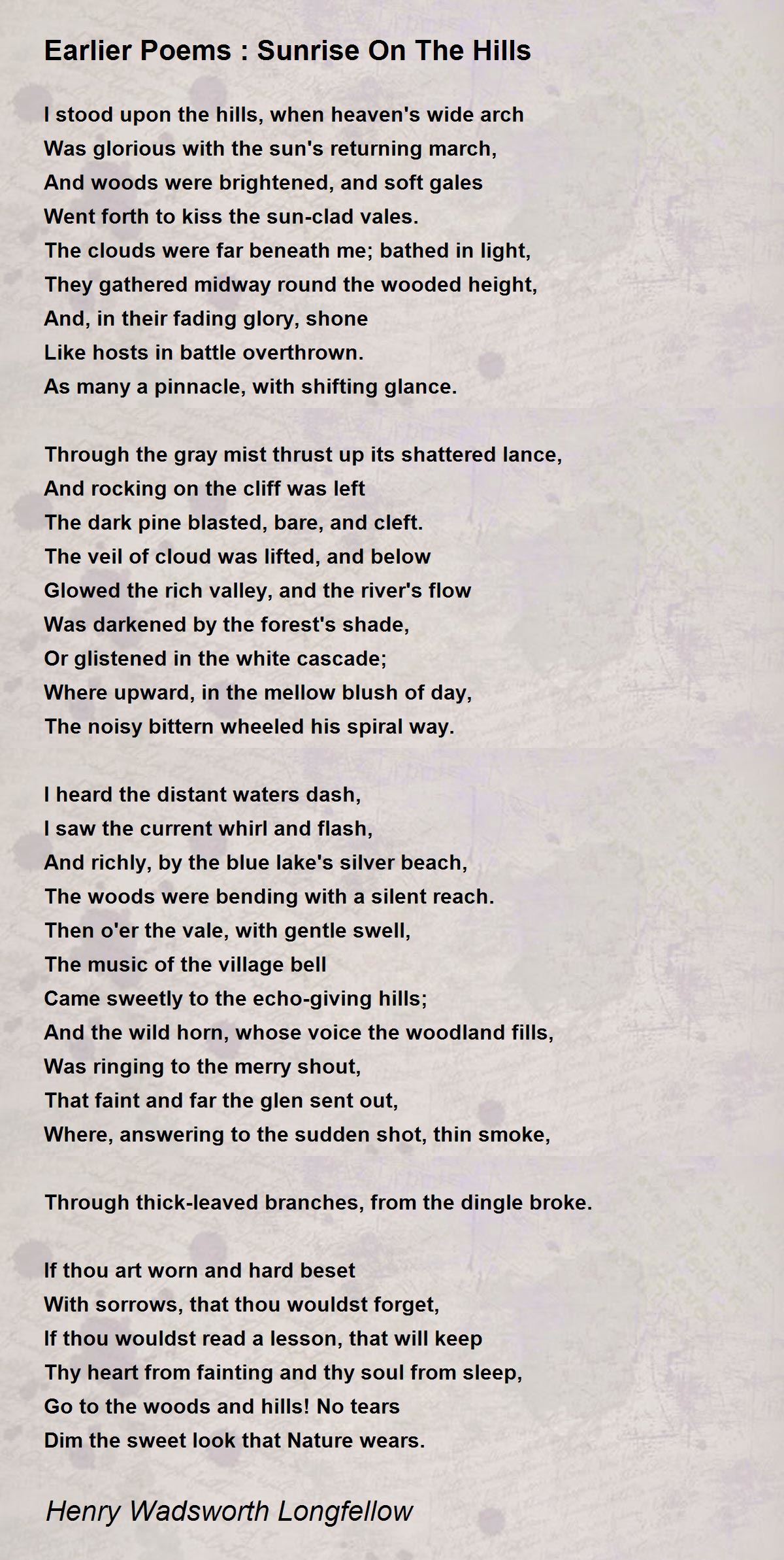 Earlier Poems Sunrise On The Hills Poem by Henry Wadsworth Longfellow Poem Hunter