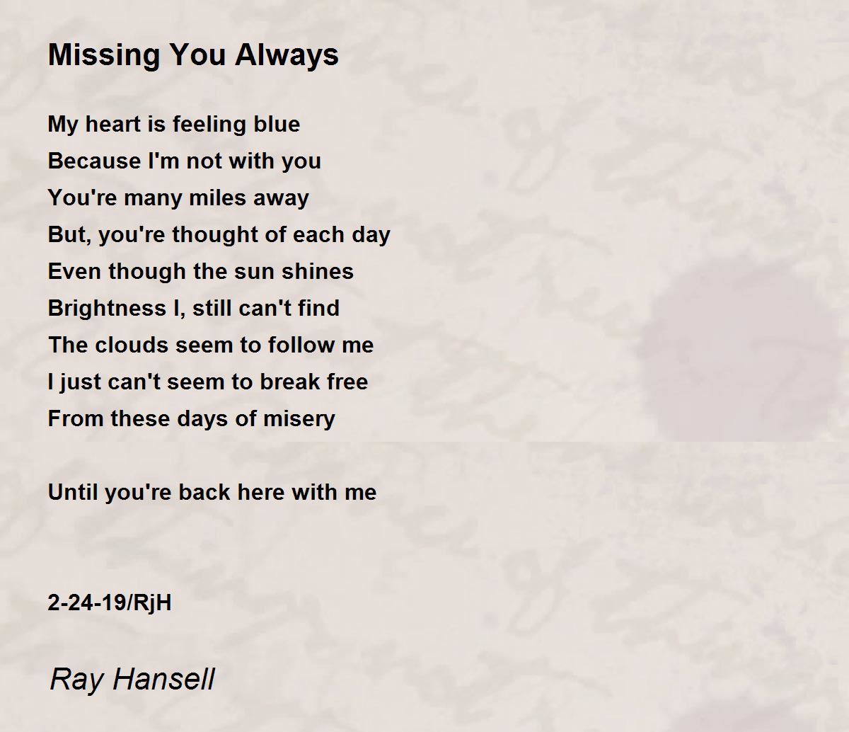 Missing-you-always Poems - Poems For Missing-you-always Poems - Poem Hunter