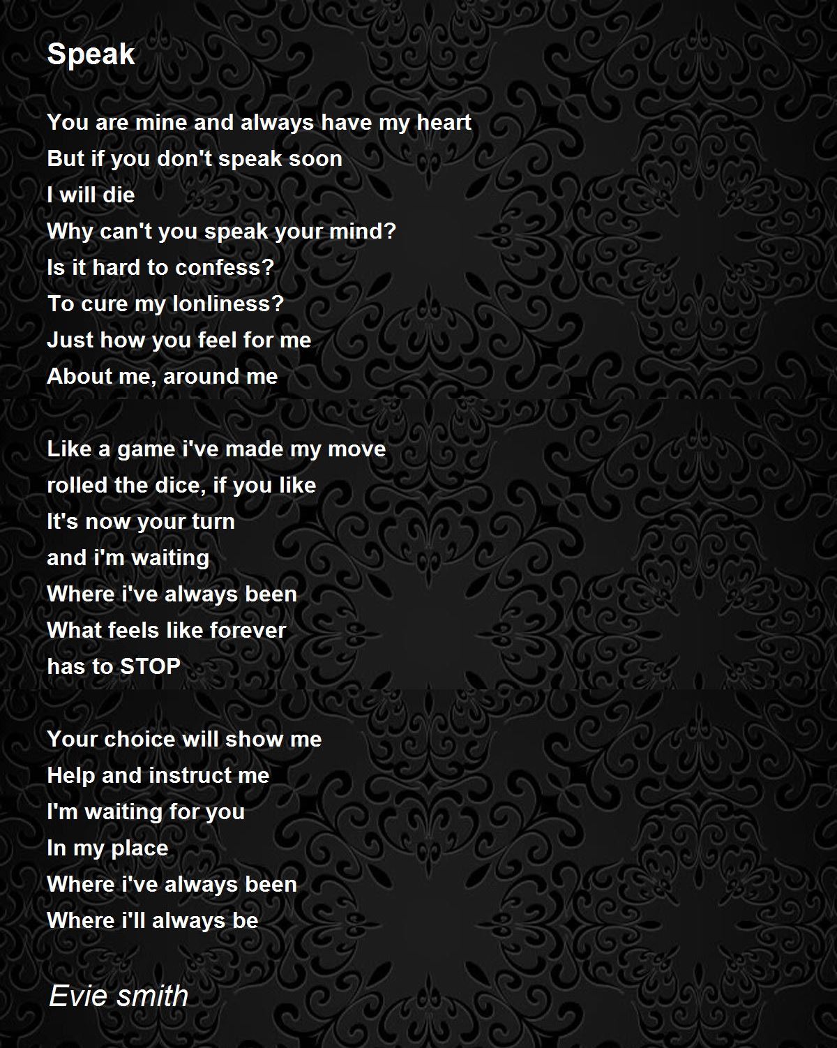 Speak By Evie Smith Speak Poem