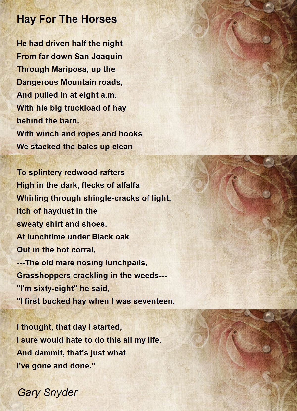 Hay For The Horses Poem by Gary Snyder Poem Hunter