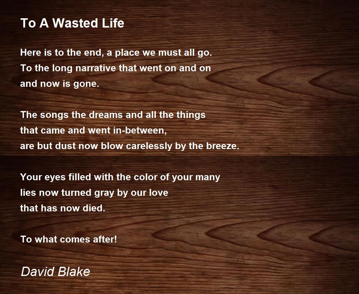 To A Wasted Life To A Wasted Life Poem by David Blake