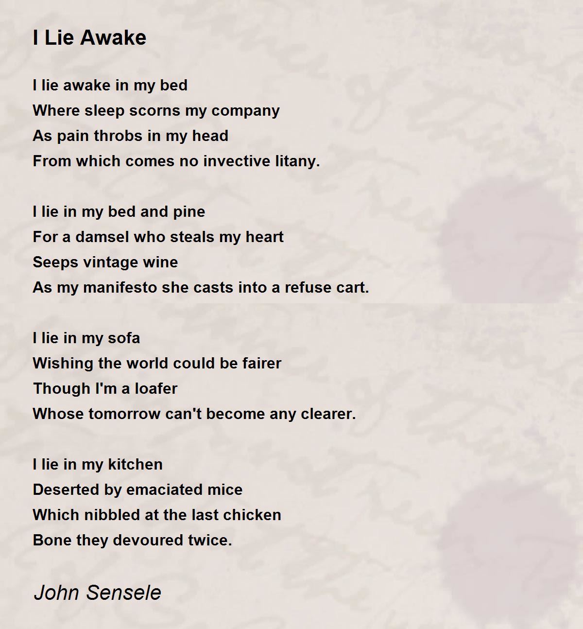 I Lie Awake Poem by John Sensele Poem Hunter