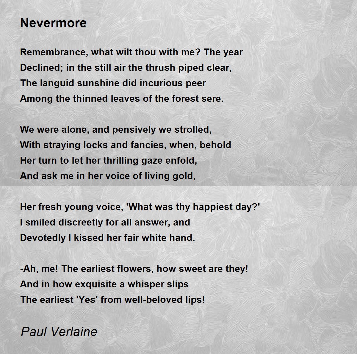 Nevermore Nevermore Poem By Paul Verlaine