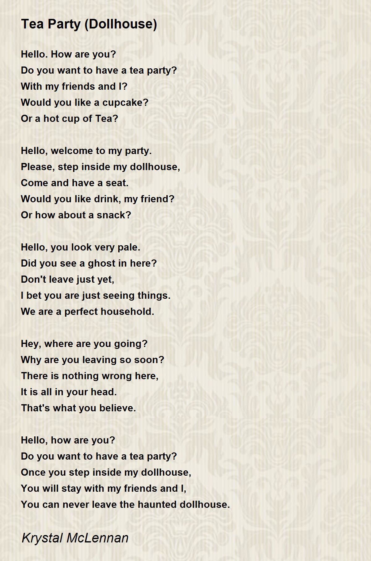 Tea Party (Dollhouse) by Krystal McLennan Tea Party (Dollhouse) Poem