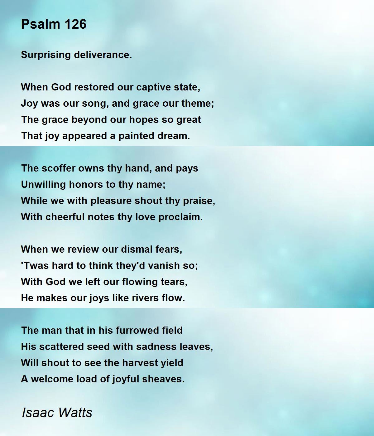 Psalm 126 Psalm 126 Poem By Isaac Watts