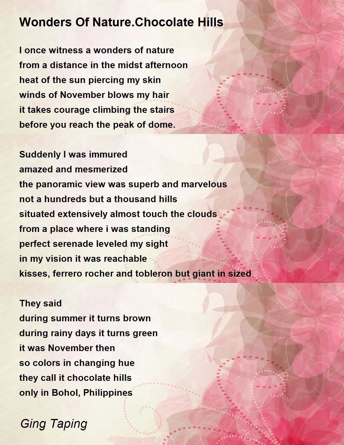 Wonders Of Nature.Chocolate Hills Poem by Ging Taping Poem Hunter