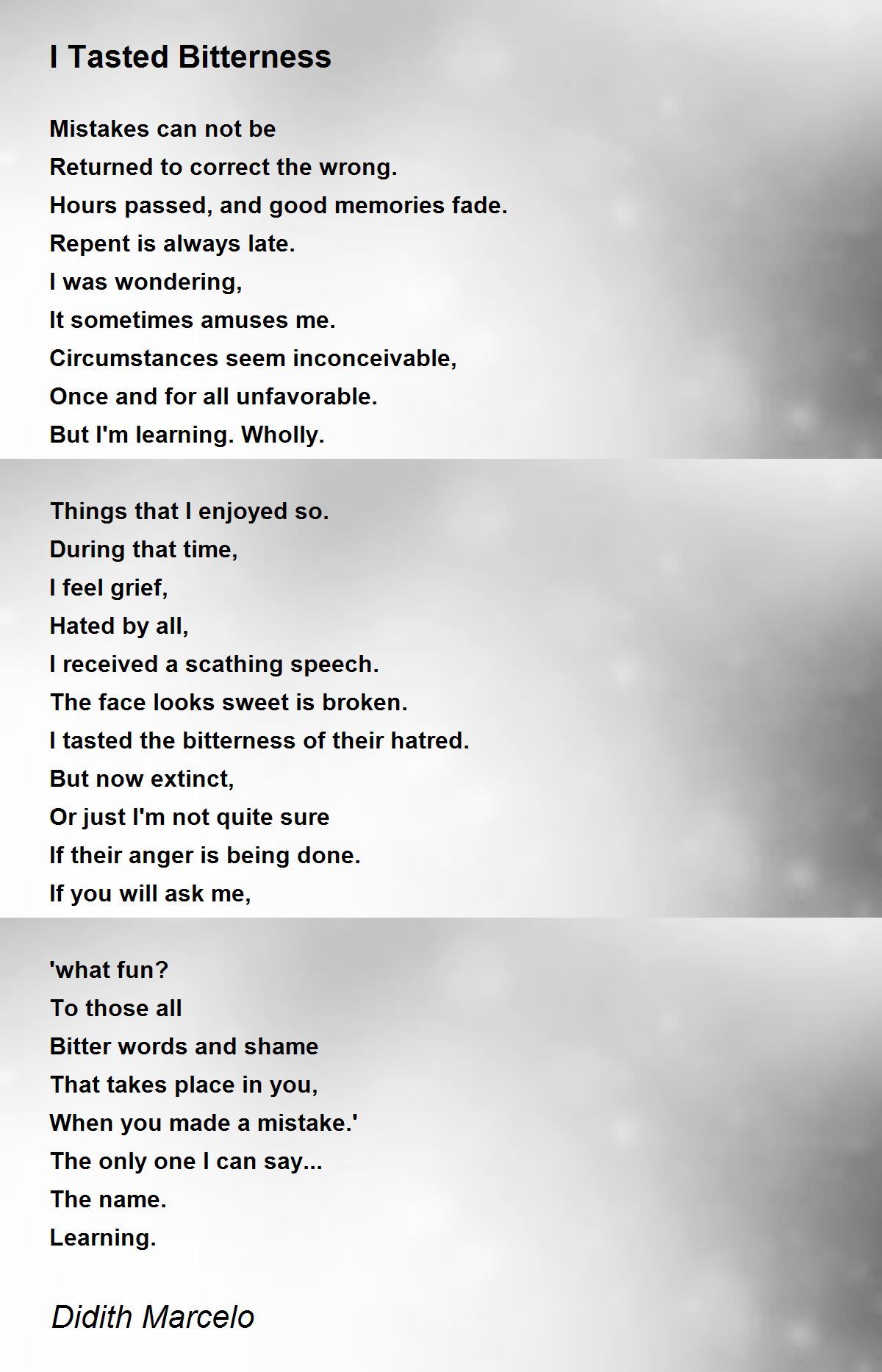 I Tasted Bitterness by Didith Marcelo I Tasted Bitterness Poem