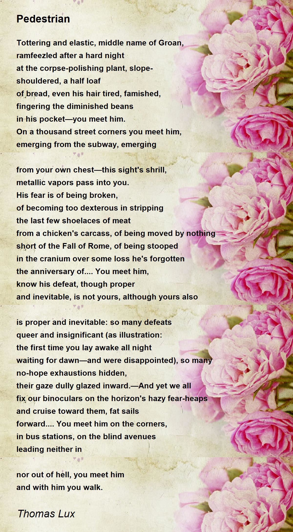 Pedestrian Poem by Thomas Lux - Poem Hunter