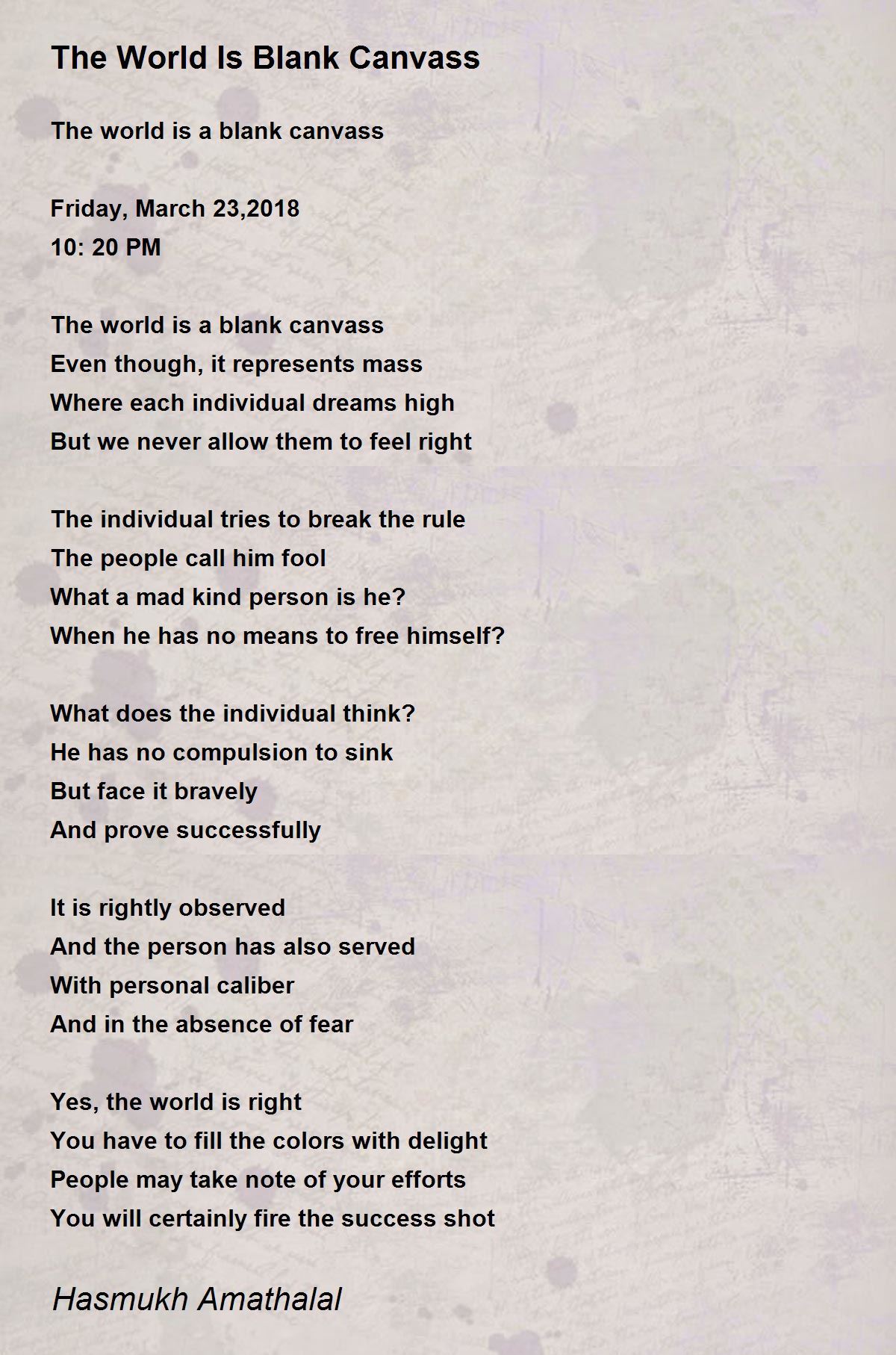 The World Is Blank Canvass by Mehta Hasmukh Amathalal The World Is