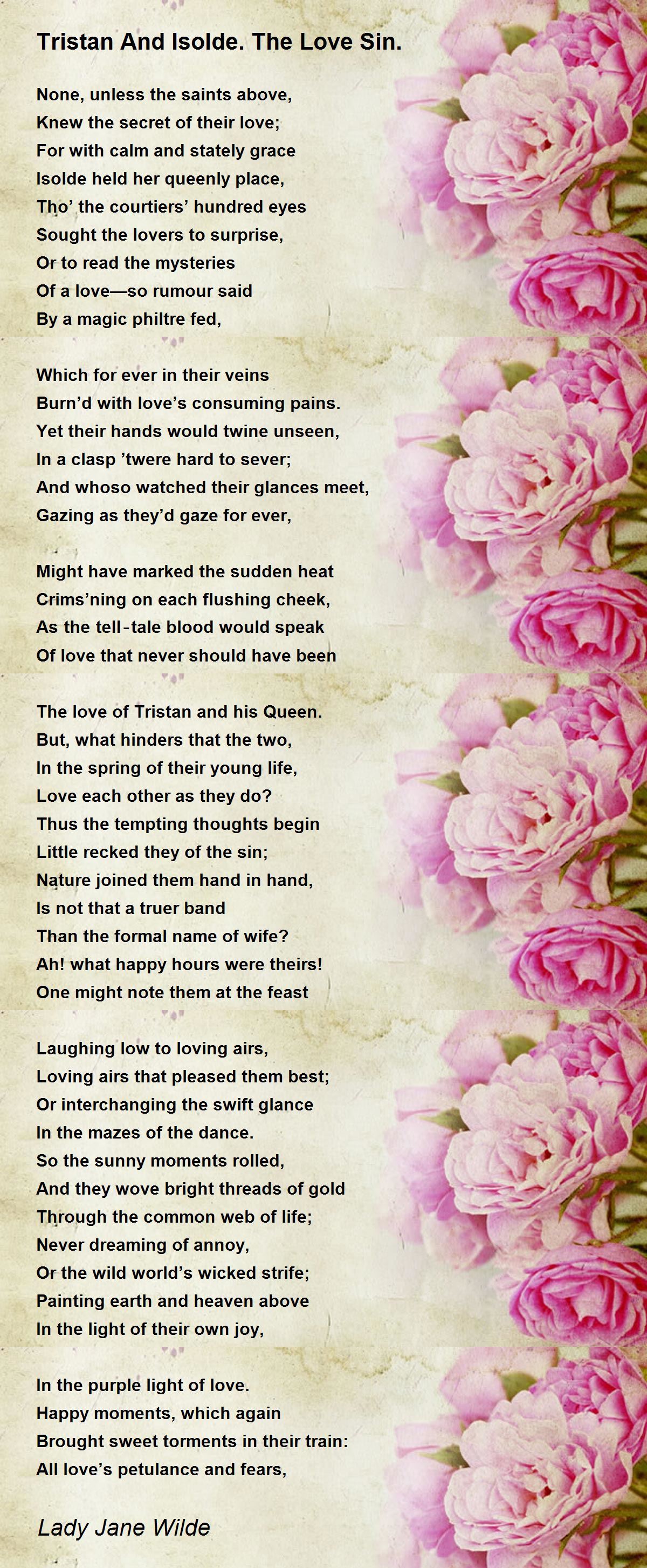 Tristan And Isolde. The Love Sin. Poem by Lady Jane Wilde Poem Hunter