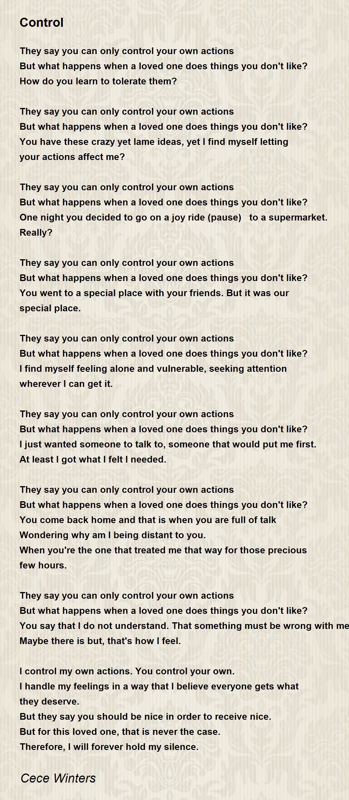 Control - Control Poem by Cece Winters