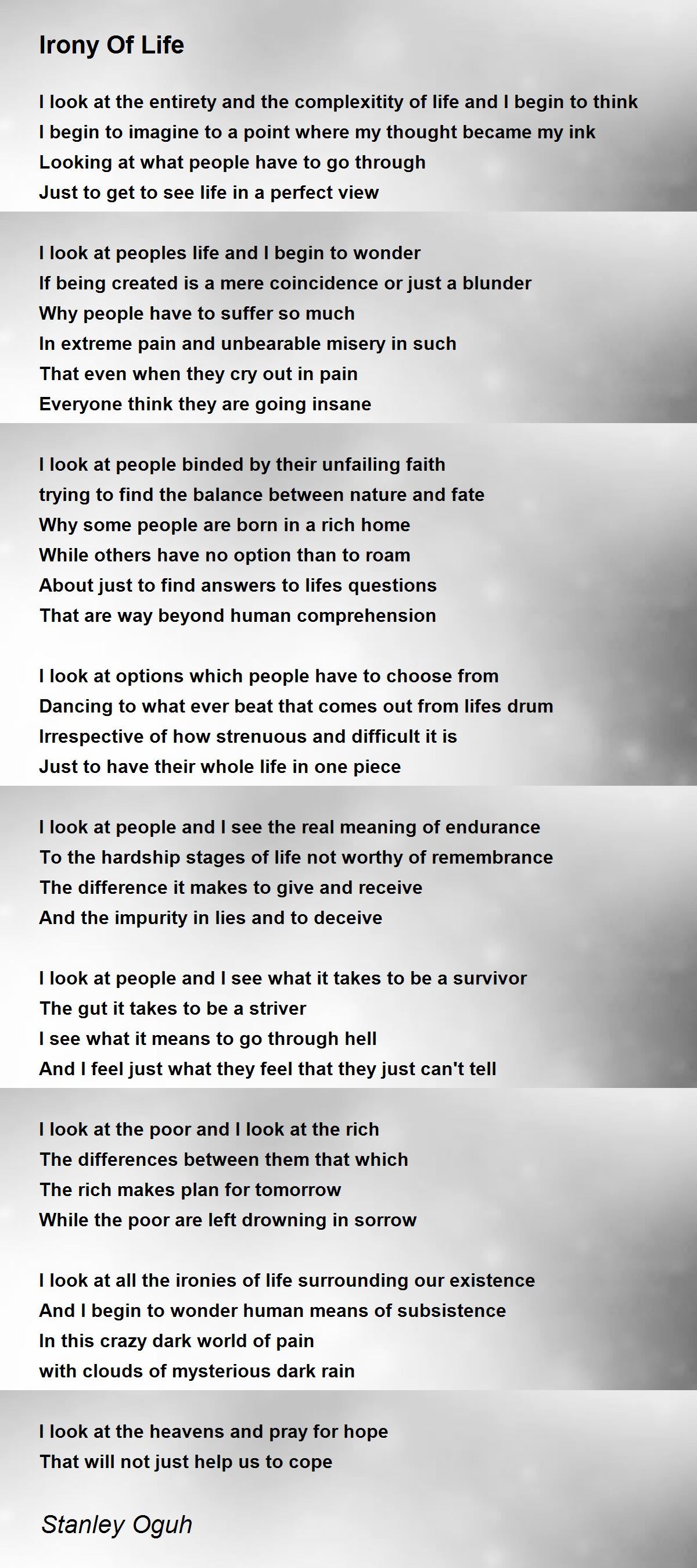 Irony Of Life Irony Of Life Poem by Stanley Oguh