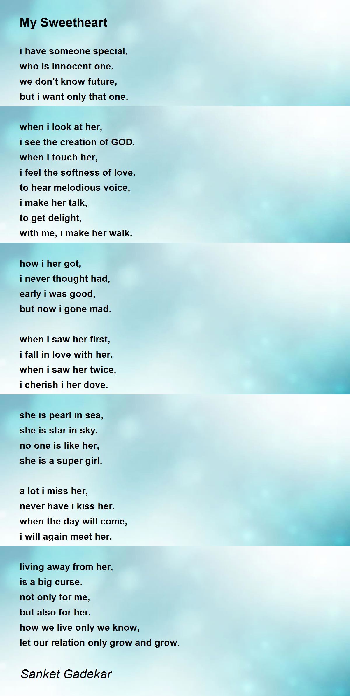 My Sweetheart By Sanket Gadekar My Sweetheart Poem