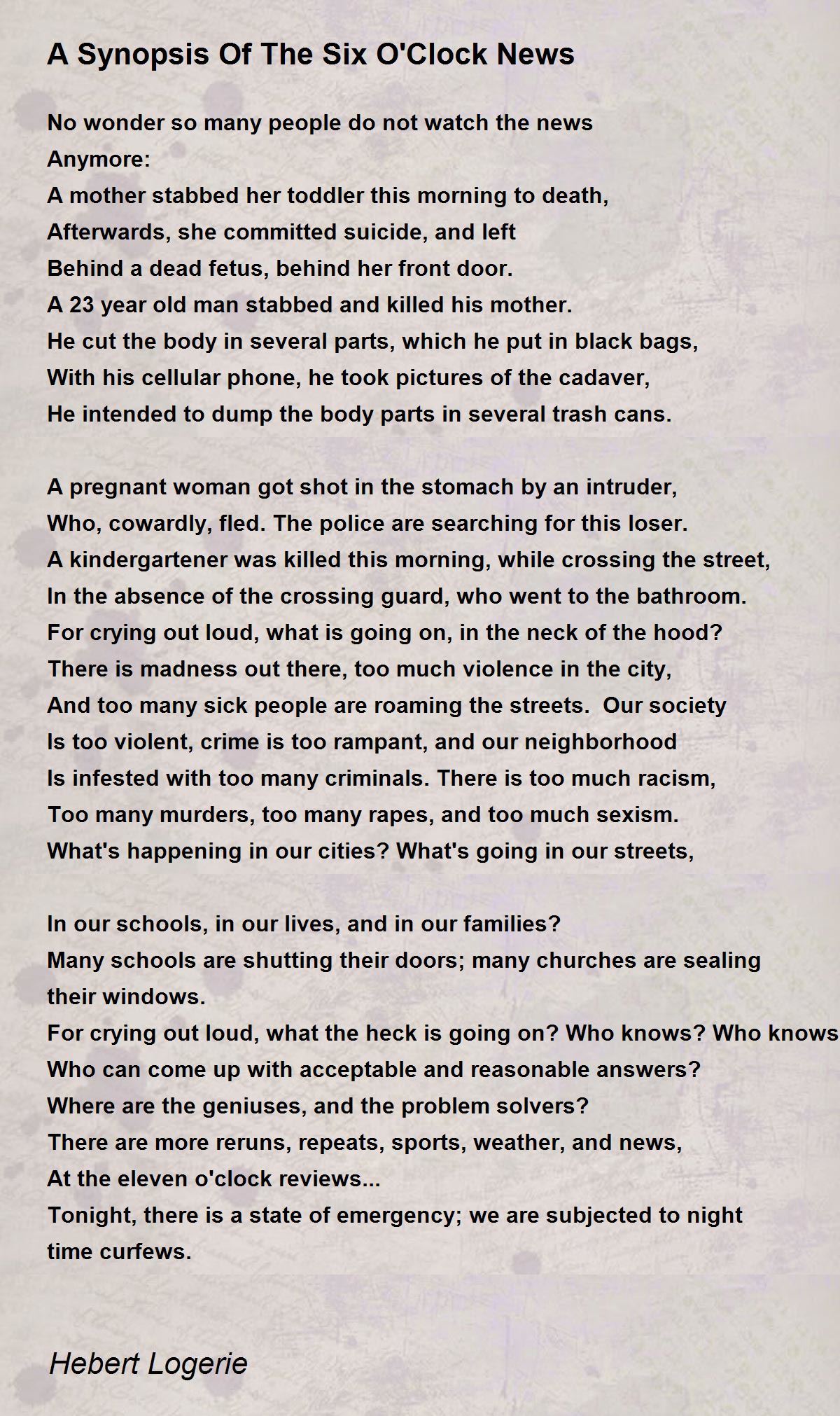 A Synopsis Of The Six O'Clock News A Synopsis Of The Six O'Clock News