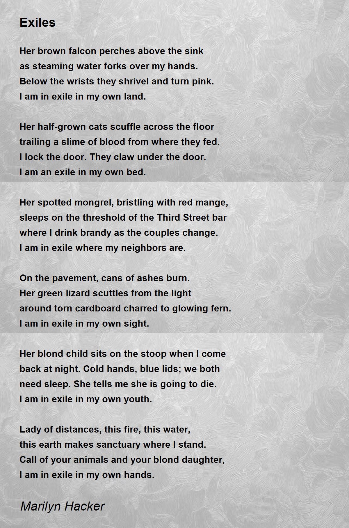 Exiles Poem by Marilyn Hacker Poem Hunter