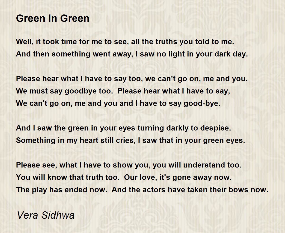 Green In Green Green In Green Poem by Vera Sidhwa