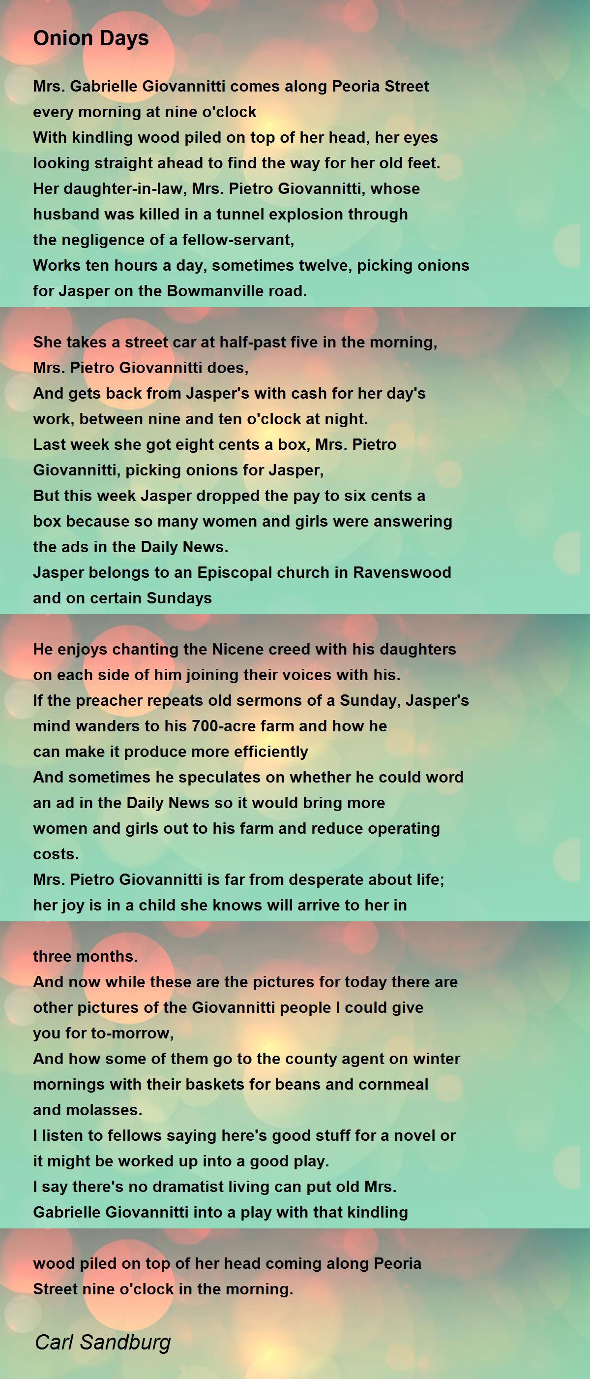 Onion Days Poem by Carl Sandburg - Poem Hunter Onion Days Poem by Carl Sandburg - Poem Hunter