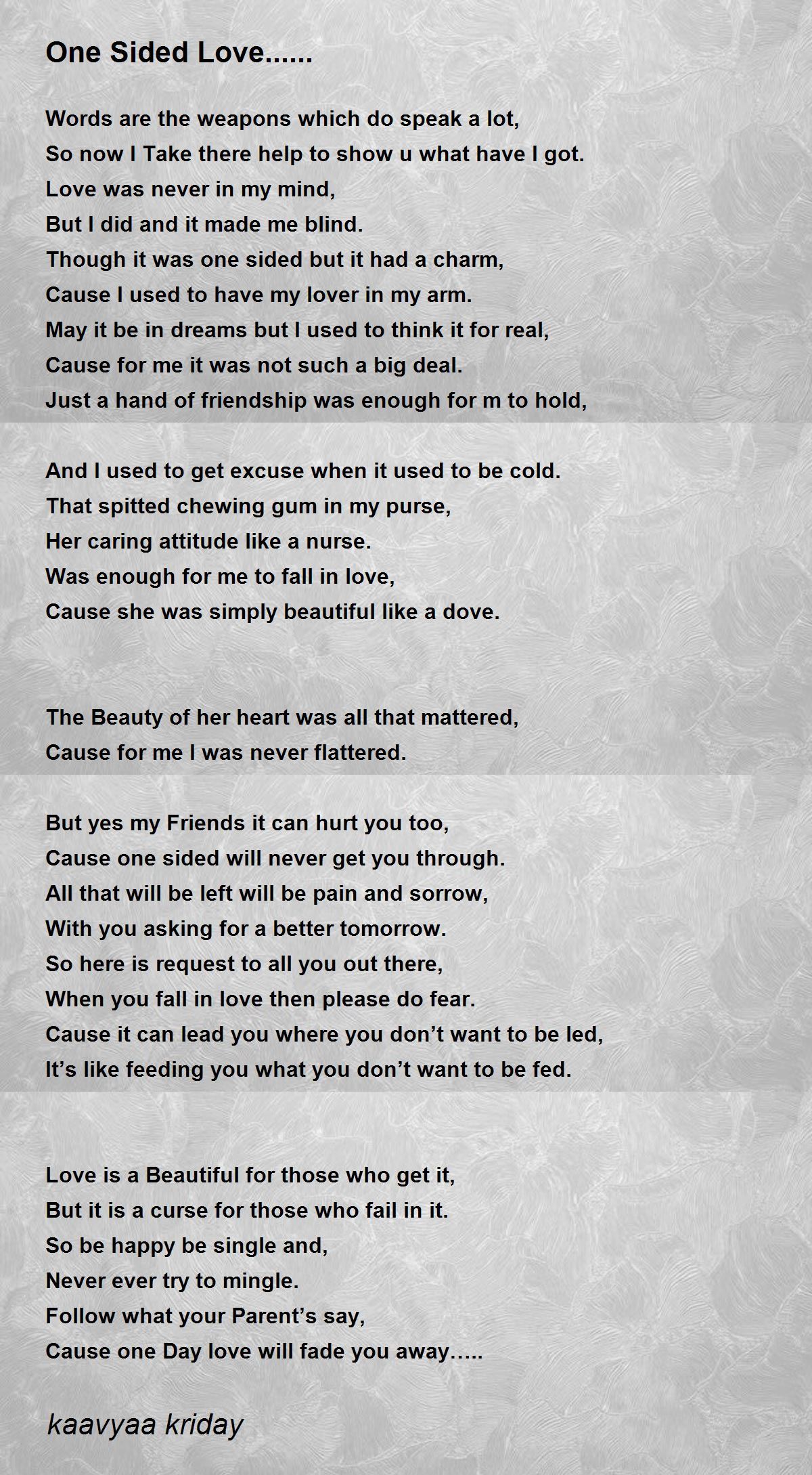One Sided Love By Kaavyaa Kriday One Sided Love Poem