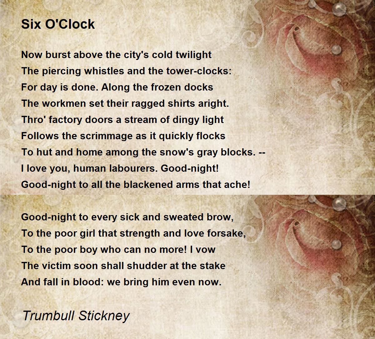 Six O'Clock Six O'Clock Poem by Trumbull Stickney