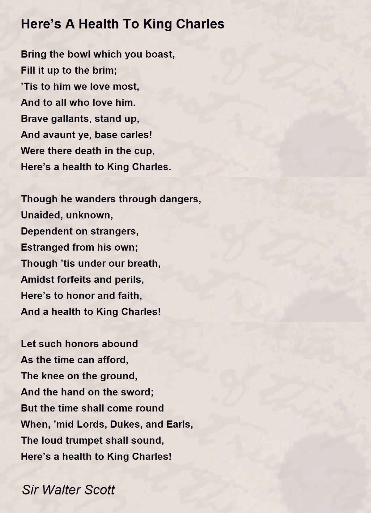 Here’s A Health To King Charles Here’s A Health To King Charles Poem