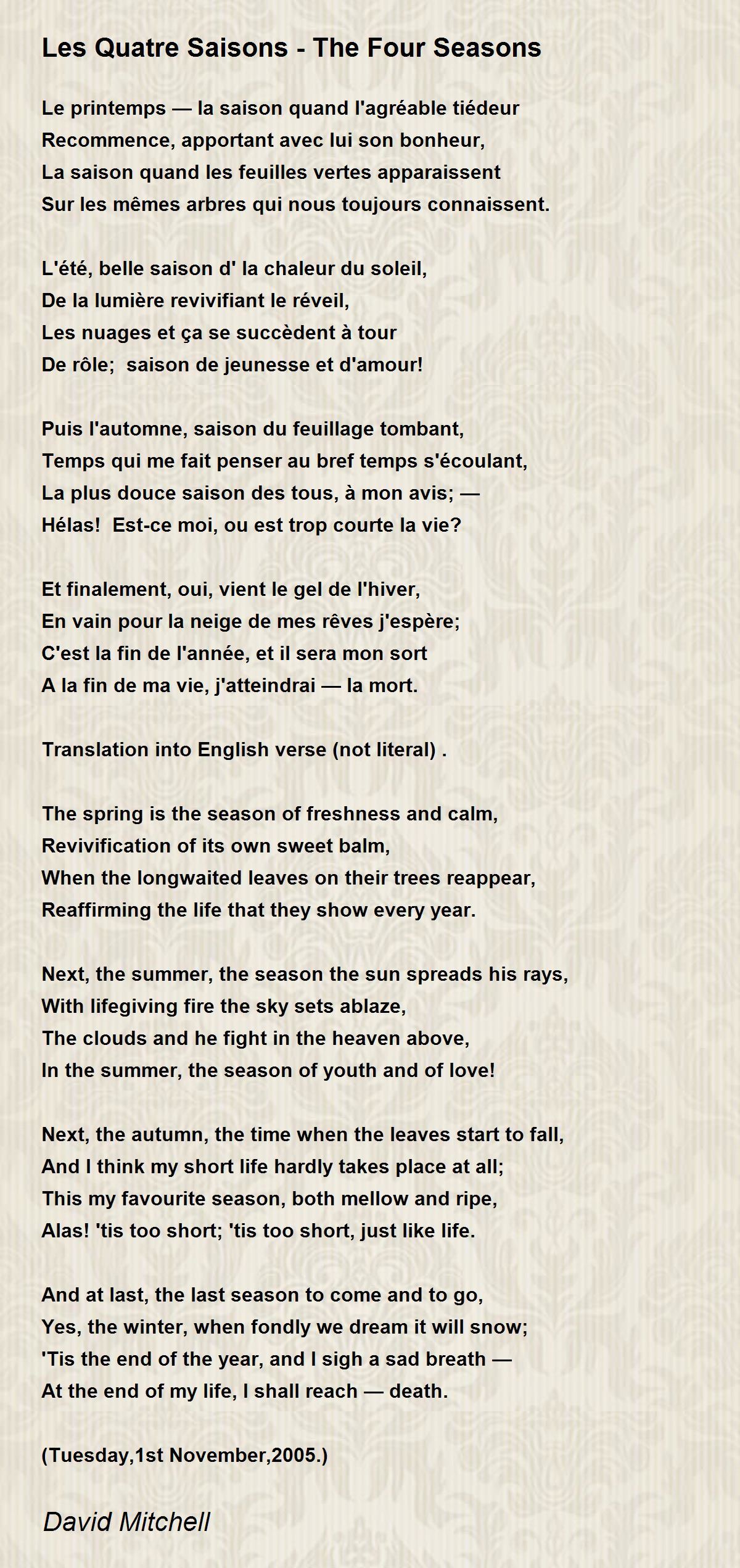 Les Quatre Saisons - The Four Seasons by David Mitchell - Les Quatre