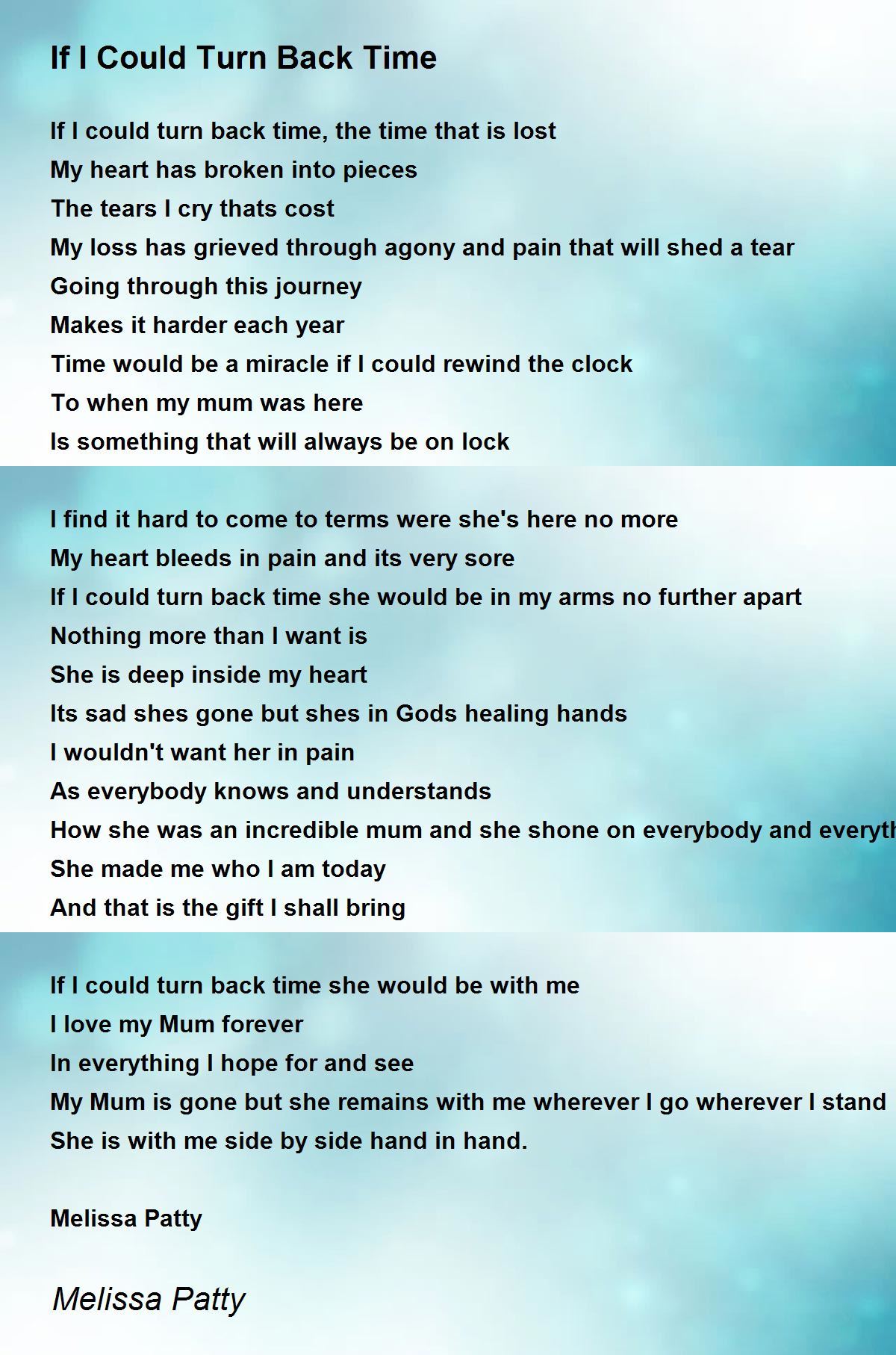If I Could Turn Back Time By Melissa Patty If I Could Turn Back Time Poem