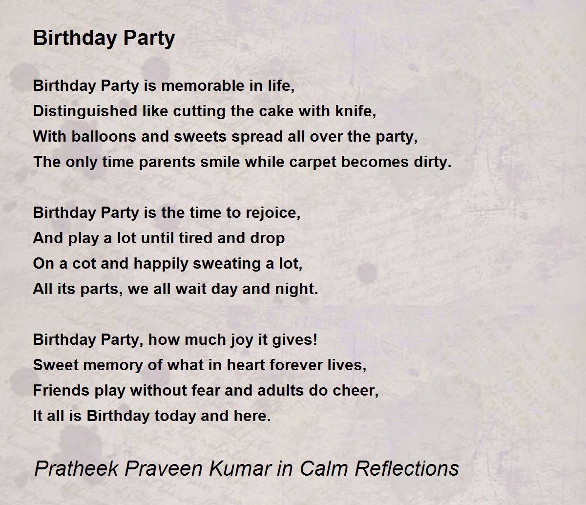 Birthday Party Birthday Party Poem by Pratheek Praveen Kumar in Calm
