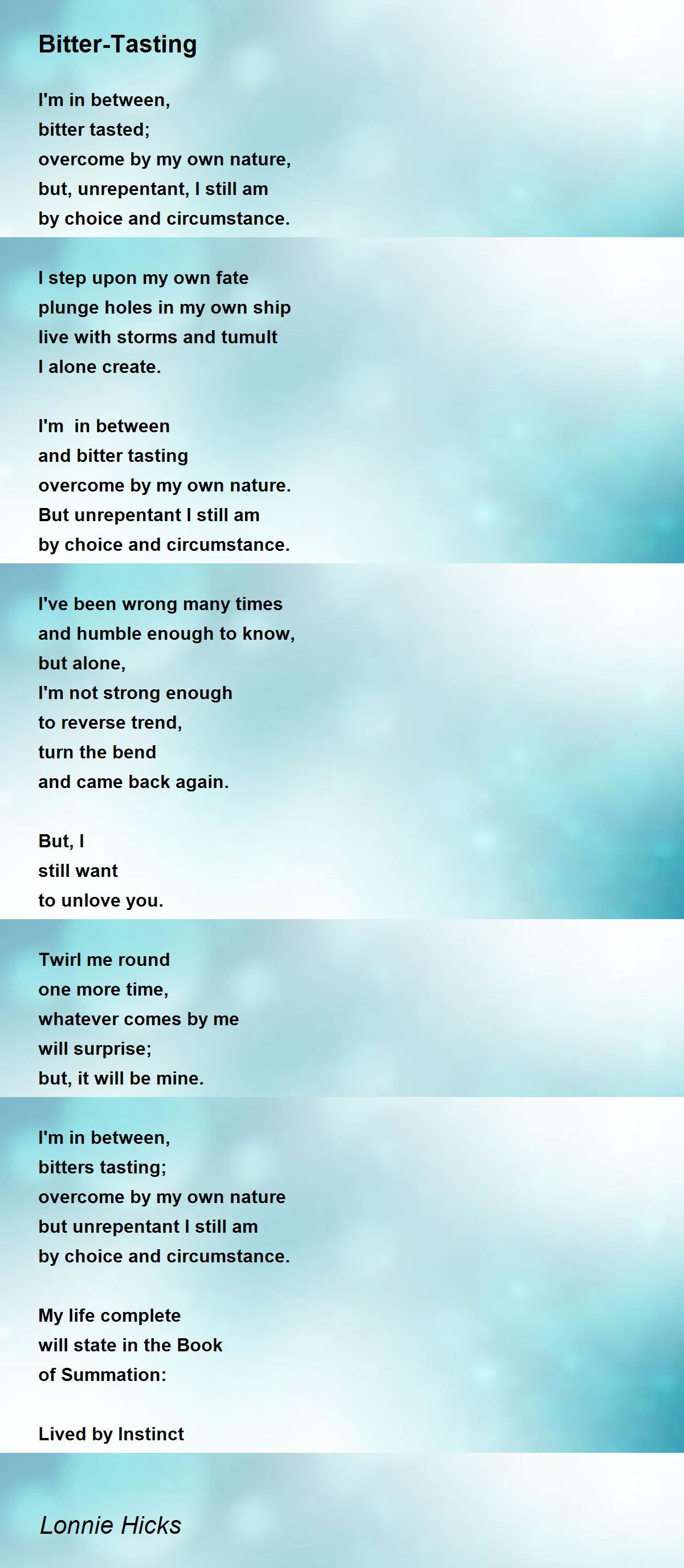 BitterTasting BitterTasting Poem by Lonnie Hicks