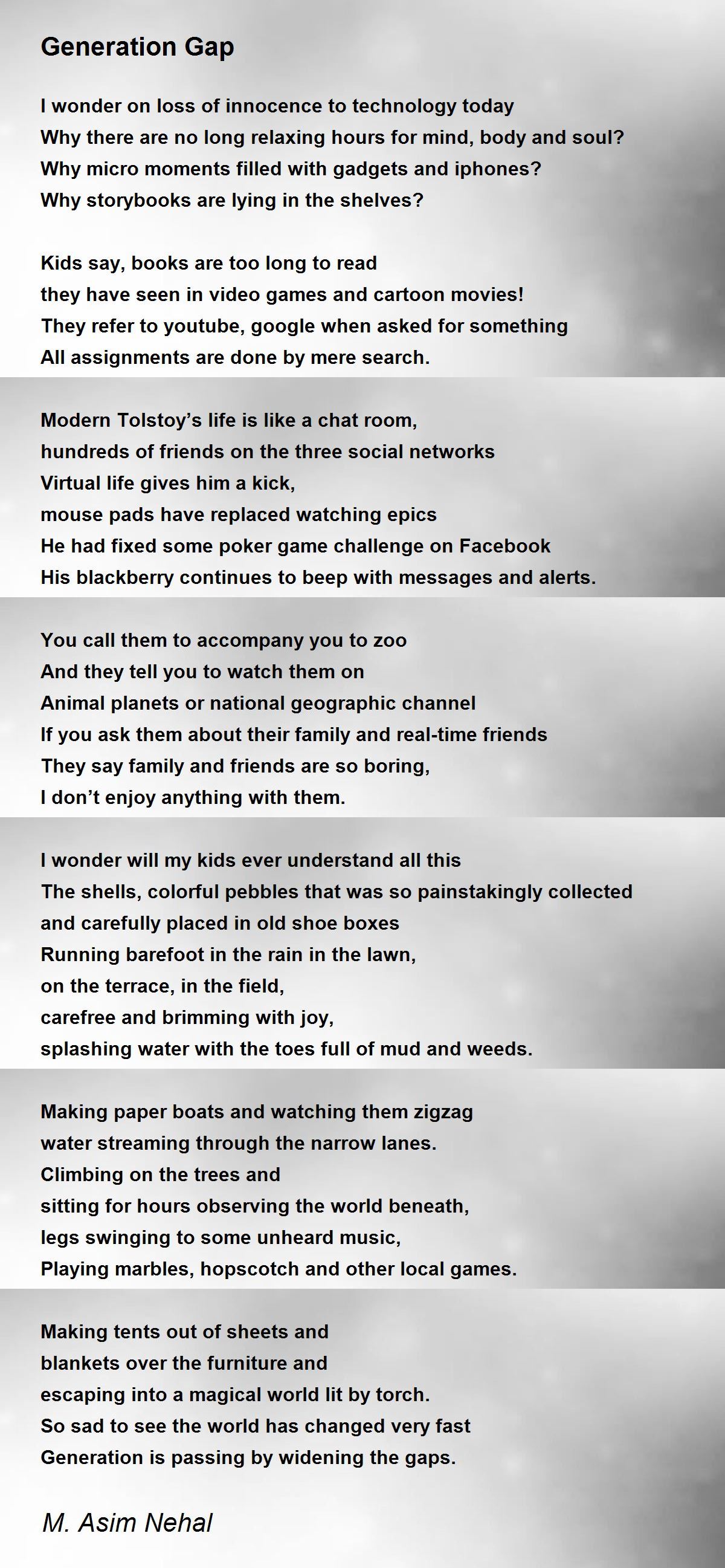 Generation Gap Generation Gap Poem by Dr. M. Asim Nehal